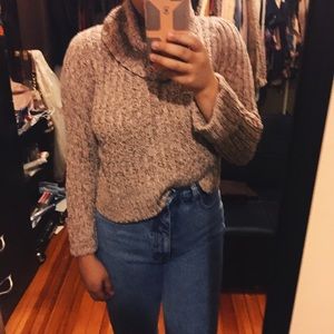 Free People Pink Marled Cowl Knit Cropped Sweater